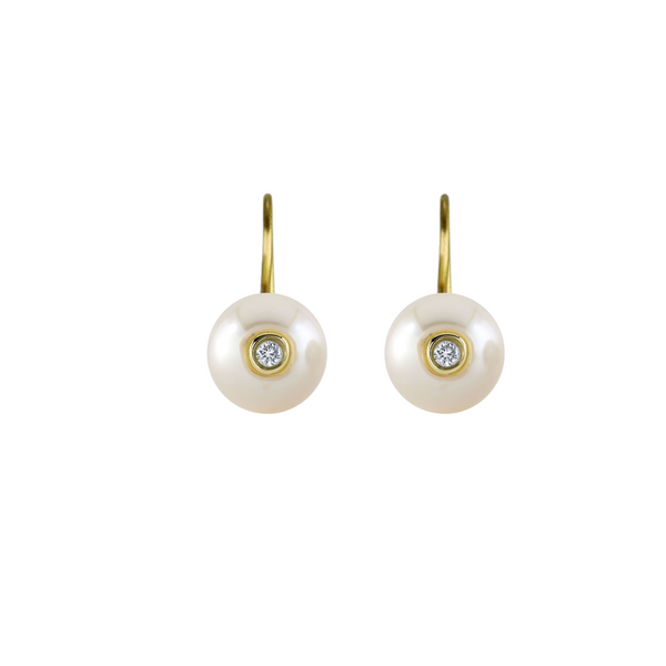 Single Diamond Pearl Hook Earrings