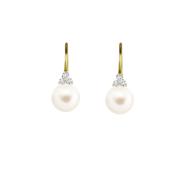 Trio Diamonds Pearl Hook Earrings